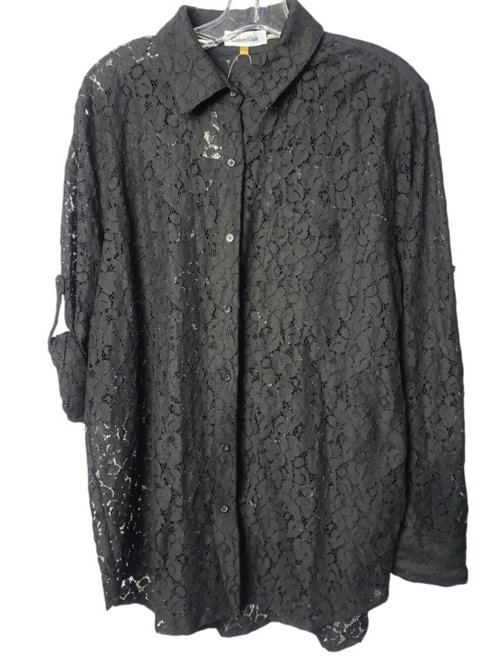 Calvin Klein Womens Lace Button-Up Shirt  Black Large - Picture 2 of 10